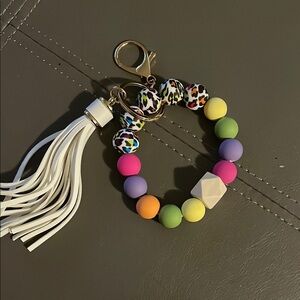 Colorful Beaded Key chain with White Tassel